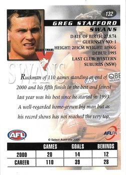 2001 Select AFL Authentic #132 Greg Stafford Back